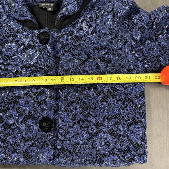 Marc Jacobs Bolero‎ Cashmere Crop Jacket Luxury Blue Metallic Floral Mesh Blazer - Picture 12 of 16